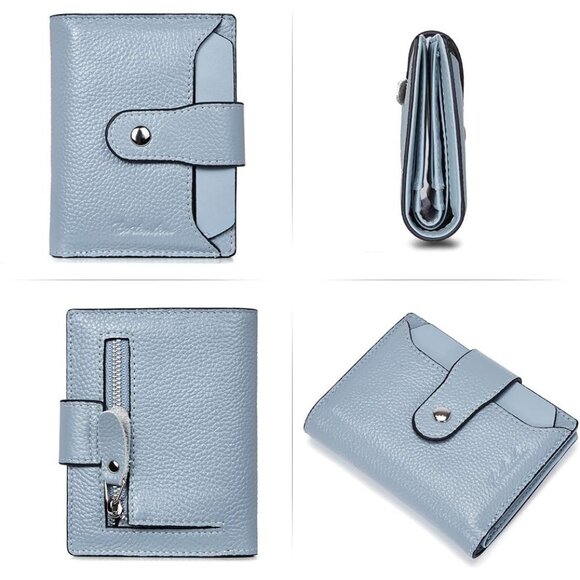 Women Leather Wallet RFID Blocking Small Bifold Zipper 2-blue pebble - Picture 3 of 7
